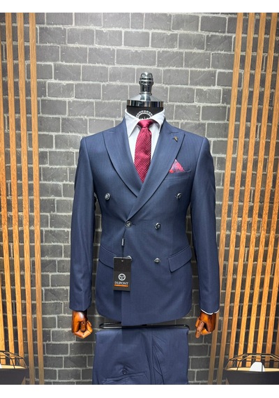 Dupont Classics Dupont Erkek Slim Fit 6 Drop Çizgili Kruvaze Viskon Çift Yırtmaç Takım Elbise Lacivert Dupont Classics Dupont Erkek Slim Fit 6 Drop Çizgili Kruvaze Viskon Çift Yırtmaç Takım Elbise Lacivert