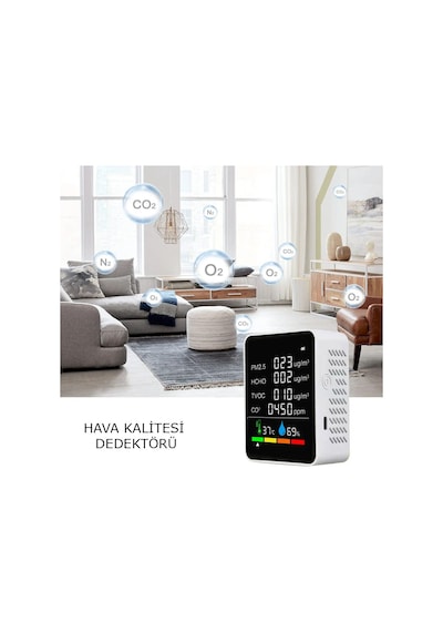 Techtic Dijital Hava Kalite Ölçüm Cihazı Sıcaklık Nem