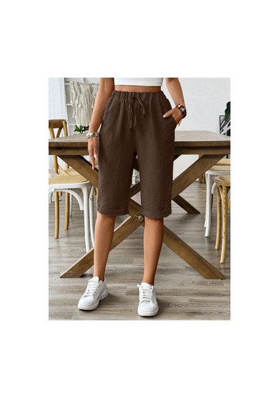Cool Tarz Kadın 3lü Set Siyah Beyaz Kahverengi Beli Lastikli Rahat Kesim Kapri Şort Beyaz - Siyah - Kahverengi Beyaz - Siyah - Kahverengi