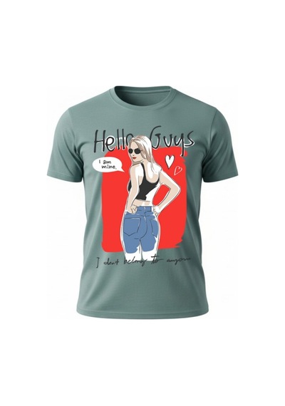 Urbantrendstore Unisex Hello Guys Kalpli Kız Temalı Oversize Fit Rahat Geniş Salaş T-shirt Günlük Tişört Mint