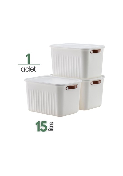 1 Adet Düzenleyici Kapaklı Kutu, Dekoratif Saklama Kutusu, Organizer 35cm 25cm 22cm Beyaz 15