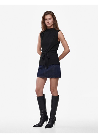 Koton Slim Fit Bağlamalı Dik Yaka Kolsuz Likralı Bluz Siyah 7wak10085ek
