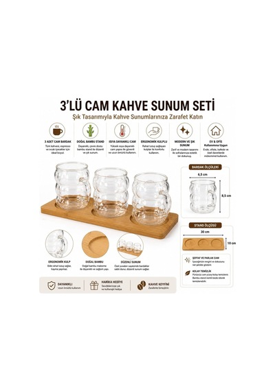 3 Lü Cam Kahve Bardağı Seti Bambu Standlı, Modern Tasarım Kulplu Şeffaf Cam Bardak, Türk Kahvesi Espresso Sunumluk İkramlık Seti, Dekoratif Servis Tepsili Kahve Sunum Seti Çok Renkli 3 Lü Cam Kahve Bardağı Seti Bambu Standlı, Modern Tasarım Kulplu Şeffaf Cam Bardak, Türk Kahvesi Espresso Sunumluk İkramlık Seti, Dekoratif Servis Tepsili Kahve Sunum Seti Çok Renkli
