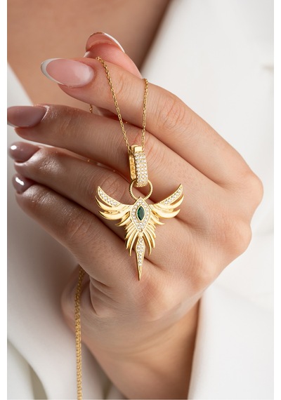 Çekirdekjewelry 925 Ayar Gümüş Zümrüdüanka Kolye Sarı