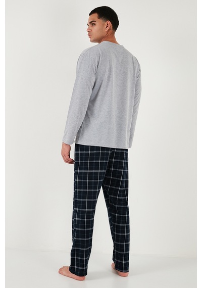 Buratti Ekoseli Regular Fit Yüksek Bel Cepli Bisiklet Yaka Erkek Pijama Takımı 6574002 Gri