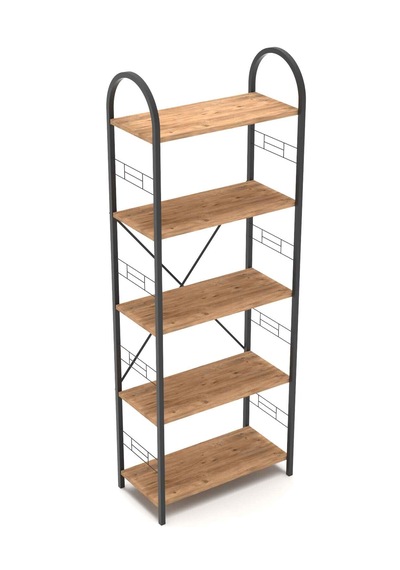 Reyo Falez 5 Geniş Raflı Kitaplık Metal Çerçeveli Modern Raf Çalışma Odası Ofis Salon Kitaplığı Evrak Rafı 180 Cm Atlantik Çam Beyaz