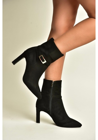 Fox Shoes Z404721102 Siyah Süet İnce Topuklu Kadın Bot