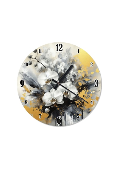 Soyut Beyaz Orkideler Analog Duvar Saati Beyaz
