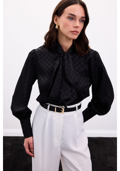 Sateen Puantiye Desenli Gömlek - Siyah-136902 Siyah