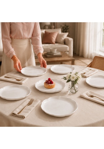 Kütahya Porselen Bone Camila 6 Parça 20 Cm Pasta Tabağı Seti Sade Beyaz