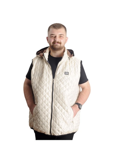 Mode Xl Büyük Beden Erkek Kapitone Yelek Kapüşonlu 23712 Bej Bej