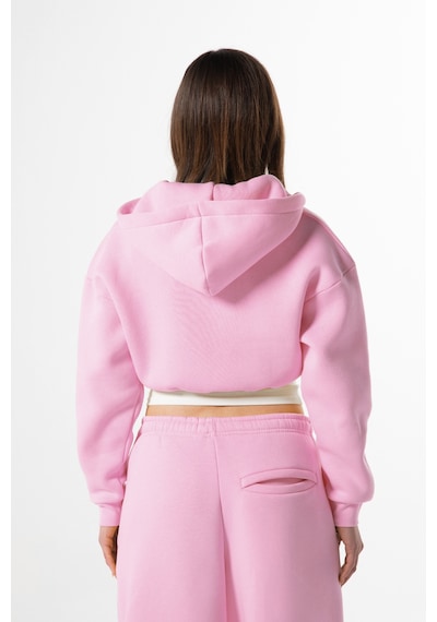 Flaw Nakışlı Zip Crop-28835 Pembe