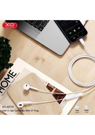 Xo Ep70 Apple Uyumlu iPhone  Mikrofonlu Kulak İçi Kulaklık - Ses Kontrollü Beyaz Kablolu Kulaklık Şeffaf