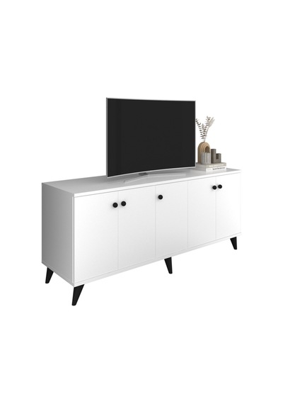 Simple Tv Ünitesi 3 Raflı 5 Kapaklı 150x44x64 Beyaz Beyaz
