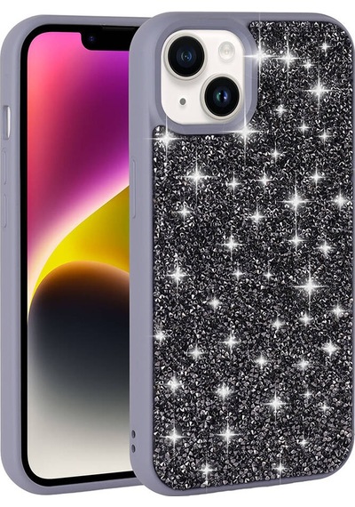Rba Aksesuar Apple Uyumlu iPhone 13 Kılıf Parlak Taşlı Tasarım Rba Pırlanta Kapak - Lila Çok Renkli