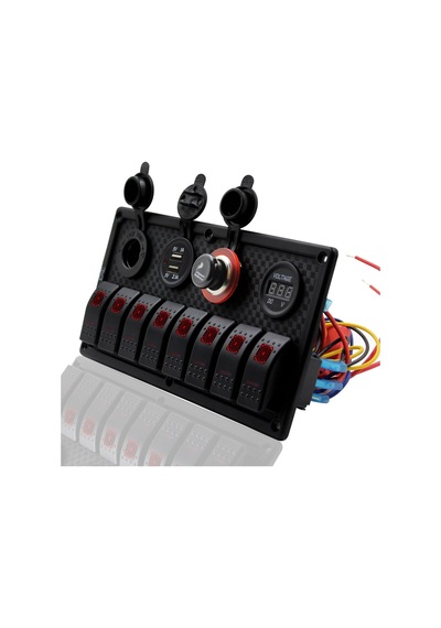 Bfy Switch Panel 8'Li +Usb+Plastik Çakmaklık+ Çakmak+ Voltmetre Kırmızı