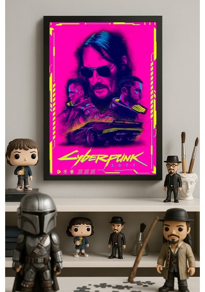 Cyberpunk 2077 Siyah Ahşap Çerçeveli Poster, Dekoratif Oyun Duvar Tablosu
