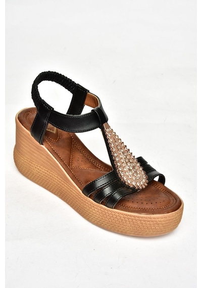 Fox Shoess258161009 Siyah Dolgu Tabanlı Kadın Sandalet Siyah