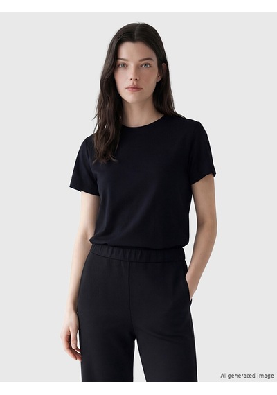 Lcw Comfort Siyah Bisiklet Yaka Soft Touch Kadın Tişört