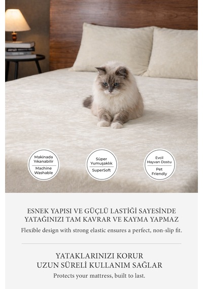 Süper Yumuşak Flanel Kadifemsi Peluş Lastikli Fitted Çarşaf Seti Kaymaz Tek/çift Kişilik Bej