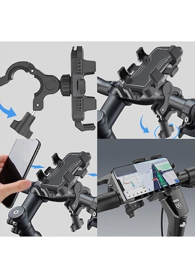Zhltools Motosiklet Bisiklet İçin Gidon Bağlantılı Alüminyum Telefon Tutucu