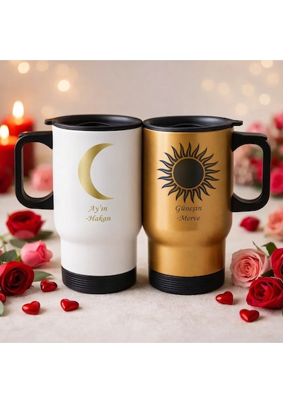 Bk Gift Kişiye Özel Sevgili Çift Tasarımlı 2li Kulplu Beyaz&gold Çelik Termos Mug 450 Ml -5, Sevgiliye Hediye, Sevgililer Günü Hediyesi Kobitmeyencom3