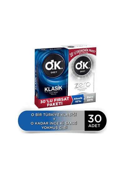 Okey Klasik Prezervatif 10'lu + Zero Prezervatif 20'li