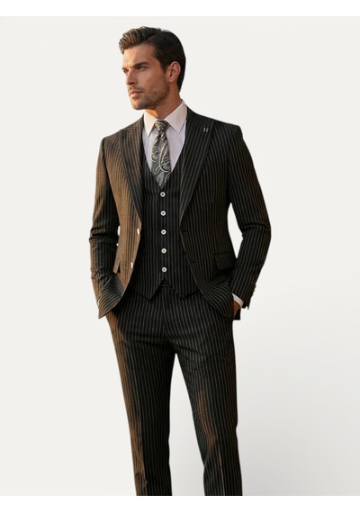 Hermose Sartorial Onyx Siyah Çizgili Yelekli Takım Elbise