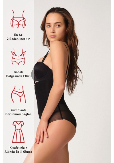 Siyah Mı Emay 2945 Tül Karyokalı Slip Lazer Korse Siyah