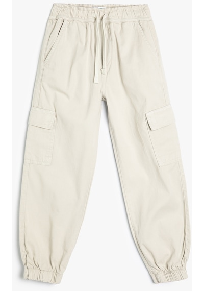 Koton Kargo Jogger Pantolon Cepli Beli Bağlamalı Pamuklu Taş 4skb40033td Taş