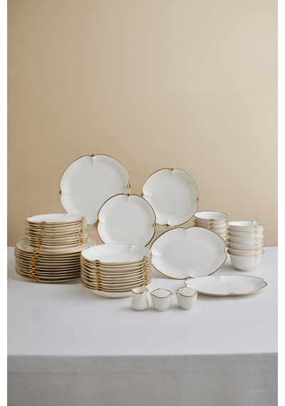 Karaca Stream Bone Dot 53 Parça 12 Kişilik Yemek Takımı Gold Beyaz - Gold