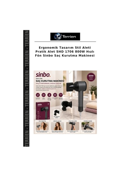 Ergonomik Tasarım Stil Aleti Pratik Alet Shd 1706 800w Hızlı Fön Sinbo Saç Kurutma Makinesi