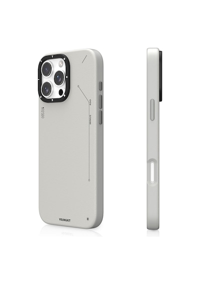 Apple Uyumlu iPhone 15 Pro Kılıf Magsafe Özellikli Basit Mat Deri Desenli Youngkit Tech Fashion Serisi Kapak Gri Gri