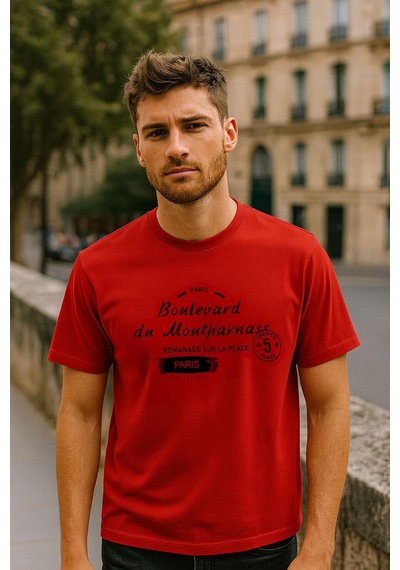 Erkek Bisiklet Yaka Baskılı Siyah T-shirt Çok Renkli