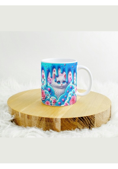 Deepcraft Best Quality 3d Görünümlü Mavi Kedi Kupa Yılbaşı,sevgililer Günü, Hediyelik Kupa 300ml