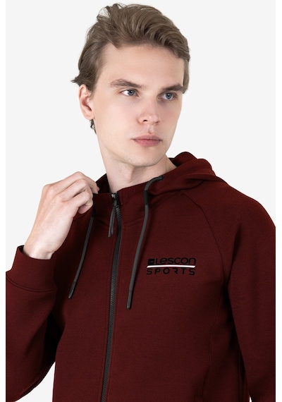 Lescon Bordo Erkek Fermuarlı Kapüşonlu Sweatshirt 23n-1121