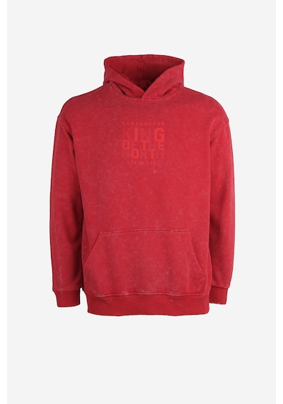 King Of The North Baskılı Kapüşonlu Oversıze Sweat Kırmızı