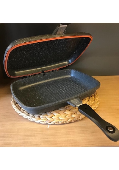 Schafer Diva Double İkili Ayrılabilir Grill Pan Kare Çift Taraflı Tava 2 Parça Siyah