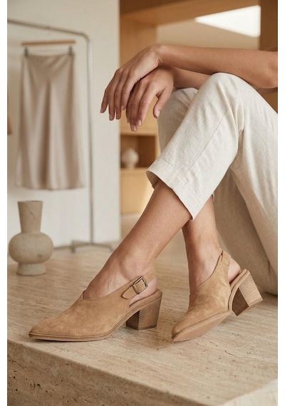 Fox Shoes Y654322202 Vizon Hakiki Deri Süet Kalın Alçak Topuklu Western Ayakkabı