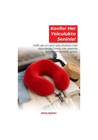 Viscofoam Comfy Ortopedik Seyahat Yastığı Visco Boyun Destekli Seyahat Yastığı - Kırmızı | Ergo Travel