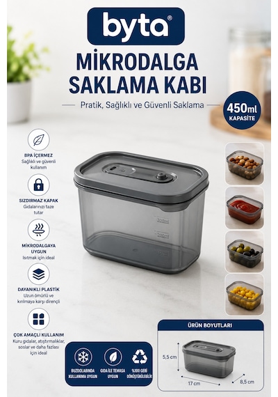450 Ml Mikrodalgaya Uygun Kapaklı Plastik Saklama Kabı Çok Amaçlı Gıda Saklama Kutusu Şeffaf