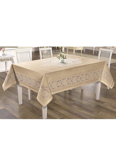 Atak Jumbo Jakarlı Dertsiz Yemek Masa Örtüsü 160 X 220 Bej