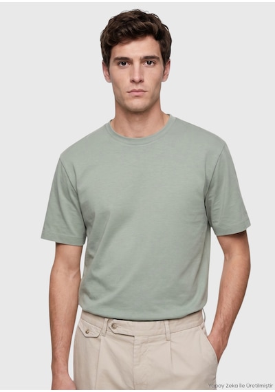 Ramsey Haki Düz Pamuk Karışımlı T-shirt