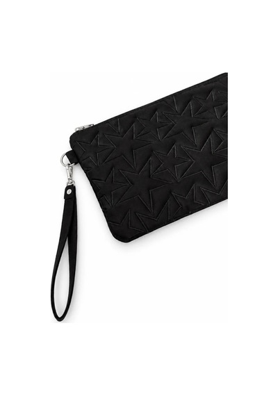 Adelina Bags Süet Yıldız Nakış İşlemeli Portföy El Çantası Bilek Askılı Astarlı Süet Clutch Çanta Siyah