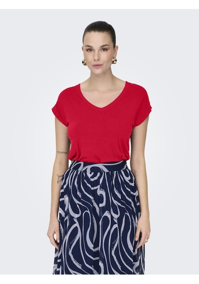 Only Onlrılla S/s V-neck Top Jrs Kadın Kırmızı T-shirt - 15315776