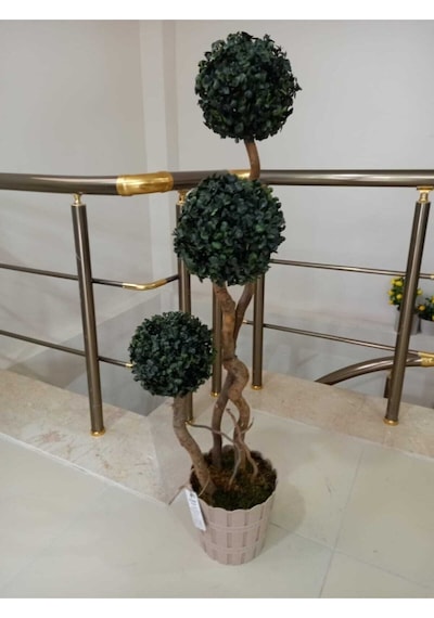 Cihan Çiçekçilik Yapay Ağaç3lü Şimşir Top 110 Cm Beyaz- Yeşil