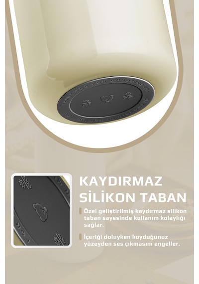 Fika Paeta Çift Katmanlı Sızdırmaz Kapaklı Çelik Orta Boy Sürahi Termos 1300 Ml Bej