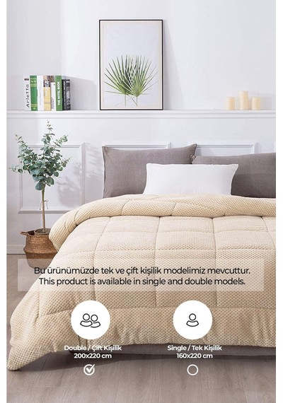Ultra Yumuşak Çift Taraflı Wellsoft Peluş Yorgan Çift Kişilik Yıkanabilir 200x220 Cm Capp Cappuccino