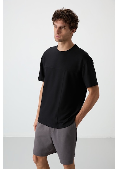 Air Jones Tommy Life Siyah Waffle İnterlok Yüzeyi Dokulu Oversize Fit Basic Erkek T-shirt - 88380 Siyah Air Jones Tommy Life Siyah Waffle İnterlok Yüzeyi Dokulu Oversize Fit Basic Erkek T-shirt - 88380 Siyah