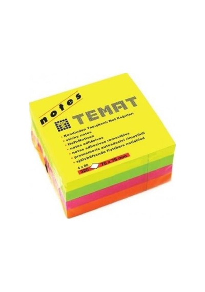 Temat Küp Not Kağıdı 75x75 Mm Fosforlu Renk 320 Sayfa 4x80 328745